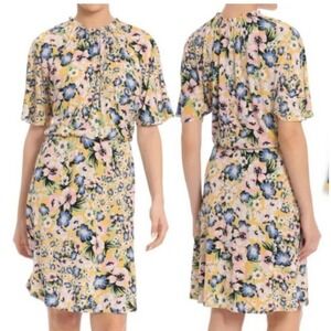 MAGGY‎ LONDON FLORAL RUFFLE NECK FIT & FLARE DRESS SIZE 2 NWT